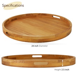 MAGIGO 24 Inches Extra Large Round Teak Wood Ottoman Tray with Handles, Serve Tea, Coffee Classic 2 Feet Wooden Decorative Serving Tray