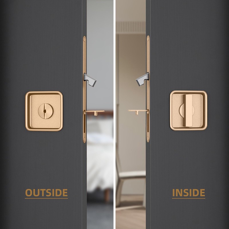 Pocket Door Lock Hardware with Pull, Recessed Handle Latch,Invisible Sliding