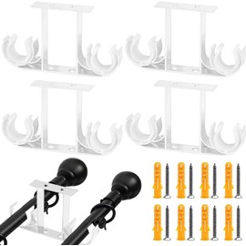 Soportes para Barra De Cortina, 4 Pcs Soporte para Barra De Cortina De Aleación De Aluminio, Soporte para Barra De Cortina para Techo, Soporte Doble para Barra De Cortina(Blanco)