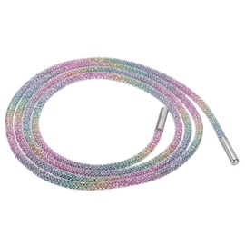 sourcing map 4mm x 120cm Shoe Laces Hoodie String Glitter Cords Rhinestone Tube Rope Bling Crystal Rhinestone String Rope for DIY Sweaters Sweatpants Decoration White Mesh Rainbow Diamonds