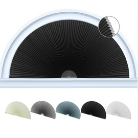 Jlong Arch Window Shade Blackout Half Circle Moon Pleated Fabric No Drill Blinds for Windows Semicircular Cellular Shades Half Round Window Covering Easy Install (1, Black, W*H: 48"x24"（Radius: 24"）)