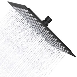 Derpras 16 Inch Square Rain Shower Head, 304 Stainless Steel, Ultra Thin High Pressure Bathroom Rainfall Showerhead (Matte Black) (324 Jets)