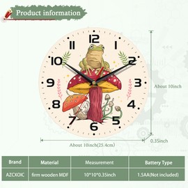 AZCXOIC Wall Clocks,Frog 10 Inch Wall Clock,Mushroom Small Battery Operated Wall Clocks Decorative for Kitchen/Living Room/Bedroom/Bathroom/Dining Room
