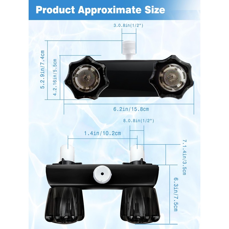 4" RV Shower Faucet, Dual-Handle Camper Faucet Mixing Valve Diverter