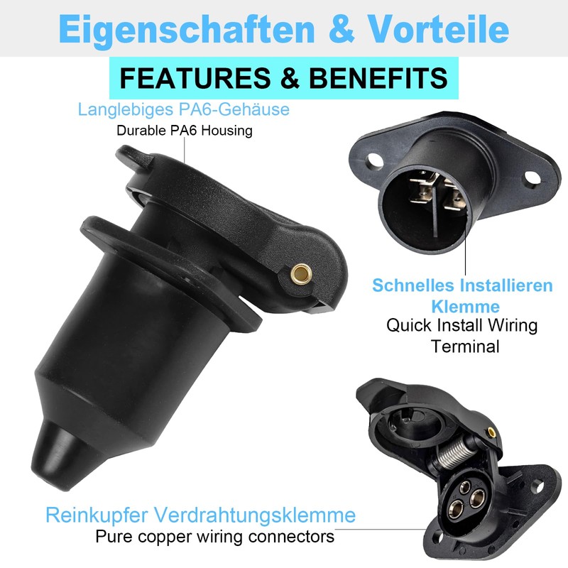 CXTM 3-Pin Trailer Socket 3-Pin Trailer Adapter 3-Pin Socket 12