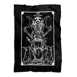 The Goddess Hecate Tarot Card Throw Blanket (Black & White) - Triple Moon Goddess of Witchcraft Hekate Wheel Pagan Witch Home Decor (60" x 50")