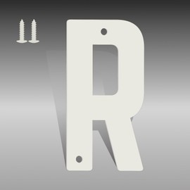 3 Inch White Metal Letters, Modern House Numbers for Outside, White Door Mailbox Numbers, Metal House Address Letter and Number for Office Apartment Outside (R)