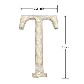 5 Inch House Letters - Cast Iron Home Address Letter - Solid & Heavy Duty/Easy Install with Matching Screws, Gold & White Finished Letter T