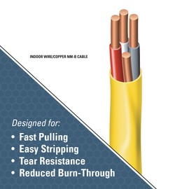 Southwire Romex Brand Simpull Solid Indoor 12/3 W/G NMB Cable 50ft coil - SW# 63947622,Yellow