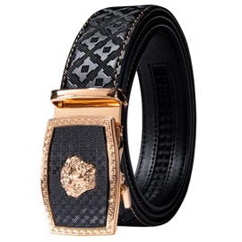 Barry.Wang Black Belt Men Designer Ratchet Buckle Sliding Belt Large Leather Strap
