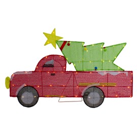 36" LED Lighted Red Truck with Christmas Tree Outdoor Decoration