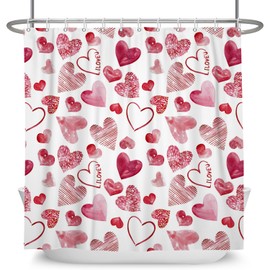 Canessioa Valentines Day Shower Curtain Romantic Love Drawing Art Red Heart Shower Curtains Mother's Day Shower Curtain for Shower Decor Sets for Bathroom Extra Long 72x72 in with 12 Hooks