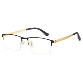 Cyxus 8147 Screwless Glasses Men Women with Without Prescription Fashion Browline Frame, 04-Black & Gold