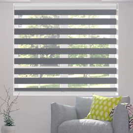 Bliwans Zebra Blinds, Cordless Blinds for Windows, Roller Shades, Double Layered, Sheer Privacy or Light Filtering Shades for Day and Night, Window Blinds for Home, Office, Kitchen, 44"W X 72"H, Grey