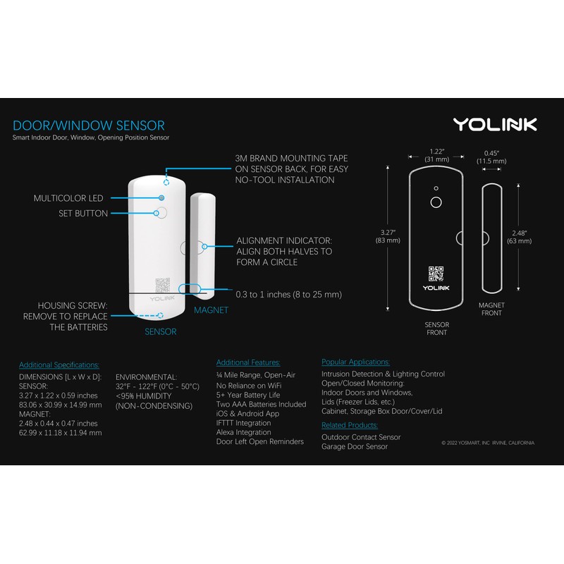 YoLink Door Sensor, 1/4 Mile World's Longest Range Smart Home
