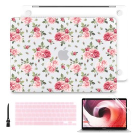 Batianda Case for M1 MacBook Air 13 Inch Model A2337 A2179 A1932 2021 2020 2019 Release,Lovely Floral Design Matte Hard Shell with Keyboard Cover & Screen Protector, Roses