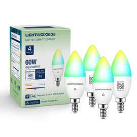 Lightinginside Matter Candelabra Smart Light Bulbs 60W Equivalent, 500LM 6W E12 LED Bulb Compatible with Alexa/Siri/Apple Home/Google Home/SmartThings, RGBCW Candle Bulb, 2.4G WiFi, ETL Listed, 4PCS