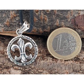 Kiss of Leather Fleur-de-Lis Pendant 925 Sterling Silver No. 239, Sterling Silver, No Gemstone