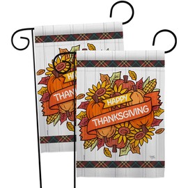 Grateful Thanksgiving Garden Flags 2pcs Pack Falltime Turkey Give Thanks Gobble Pumpkin Season Autumntime Cornucopia Small Decorative Gift Yard House Banner Made In USA 13 X 18.5