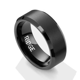 The Ridge Tungsten Rings For Men - Mens Wedding Band - Strong, Durable, and Scratch-Resistant Beveled Ring With Silicone Band - Brushed Gunmetal - 11