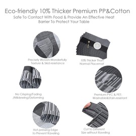 GIVERARE Placemats Set of 4, Heat-Resistant Woven Vinyl Placemat, Non-Slip Washable PVC Table Mat, Easy to Clean Premium Plastic Table Mats for Dining Table, Kitchen Table (Black+Gray)