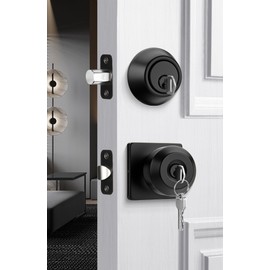 goldenwarm Exterior Deadbolt and Keyed Entry Door Knob Set, Key Entry Front Black Door Knob with Lock and Key (1 Pack)
