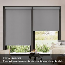 AOSKY Blackout Roller Shades Cordless Blinds for Windows, Free-Stop Shades with Valance, Thermal Insulated Fabric, UV Protection, Natural Woven Blinds for Home and Office (46" W x 72" H, Grey)