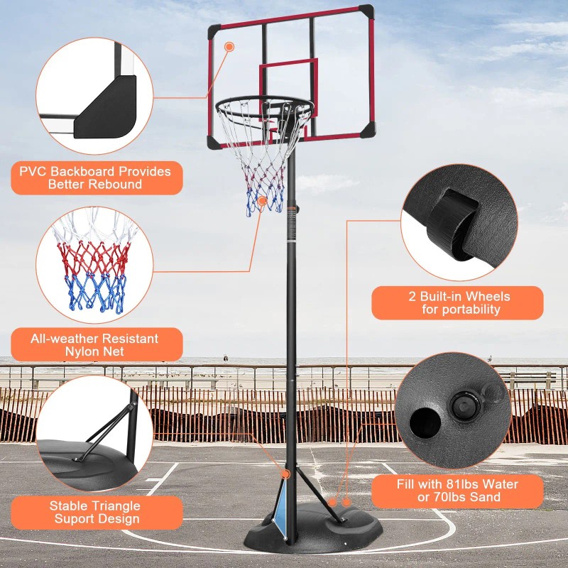 Portable Basketball Hoop System 7.5ft-9.2ft Adjustable Stand 32 Inch Backboard