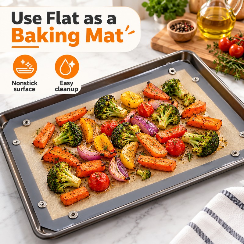Reusable Silicone Baking Mat for Oven Cooking – Nonstick 2-in-1