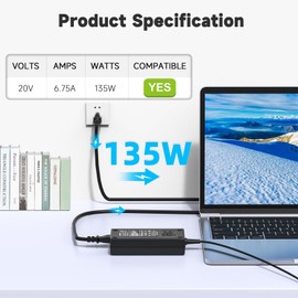 135W Laptop Charger Compatible with Lenovo ThinkPad X1 Extreme Gen 1 2 3 4 5 P1, P50, P70, W541, T15p, T540p; Ideapad Yoga L340, Y50-70, Y50-80 Power Adapter Cord