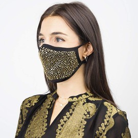 Safe+Mate x Case-Mate - BRILLIANCE - Cloth Face Mask - Washable & Reusable - Rhinestones - Adult S/M - Cotton - Includes Filter - Gold