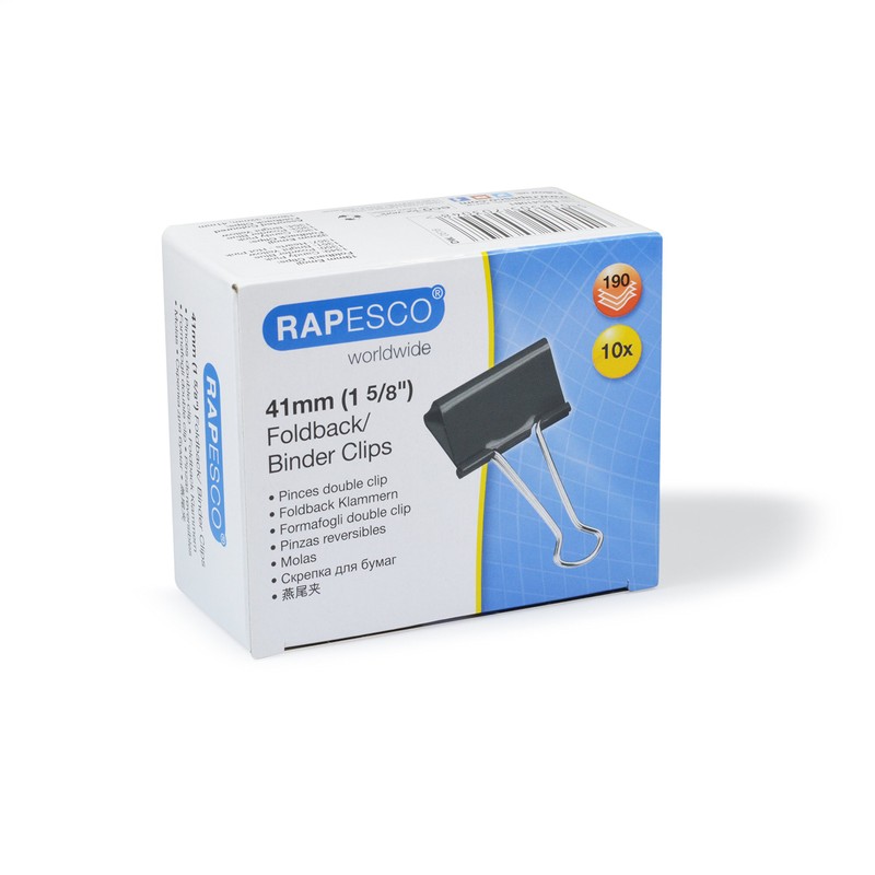 Rapesco FBC410B1 Foldback Clips 41 mm Large - Black [Pack