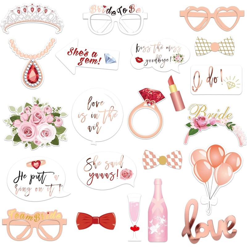 JORUN Hen Party Photo Booth Props Rose Gold Party Accessories