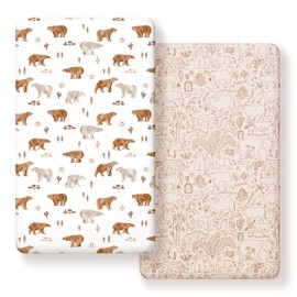 Stretchy Ultra Soft Jersey Knit Fitted Crib Sheets Set 2 Pack，Universal Fit All Standard Crib Mattress Pads Safe and Snug, Crib Fitted Sheet for Boys and Girls, Cute Animals Print