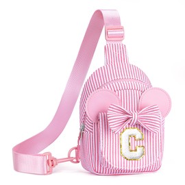QLOVEA Crossbody Bags for Girl Kid, Girls Kids Birthday Gifts Monogram Sling Bag Crossbody Bags for Kid Girls Preppy Stuff Gifts for Kids 3-8 Fanny Packs Friend Sister Birthday Gift (Pink C)