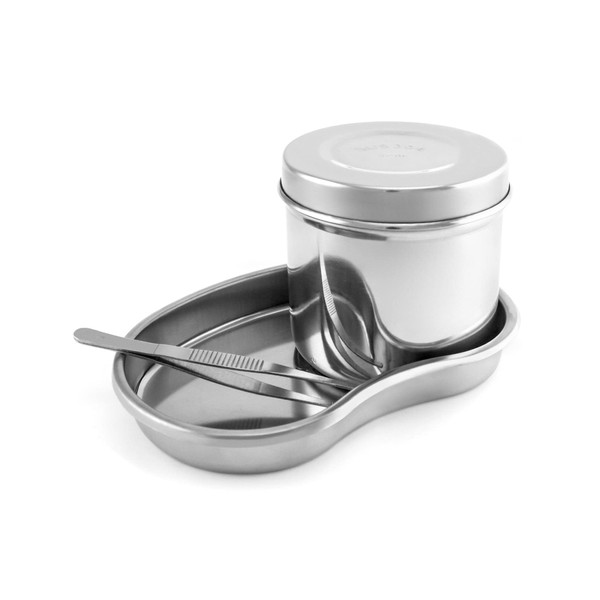 QWORK Medical Tray with Sterilizing Jar and Tweezer, Stainless Steel