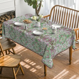 Horaldaily Boho Bohemia Style Tablecloth 60×60 Inch Square, Green Vintage Country Rustic Farmhouse Magical Fall Orange Washable Seasonal Table Cover for Party Picnic Dinner Decor