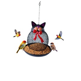 JMFANGLIU Upgraded Outdoor Bird Feeder, Squirrel-Proof Metal Wild Bird Feeder, Hanging Design, Perfect for Garden & Yard Decor, Cute Cat Shape