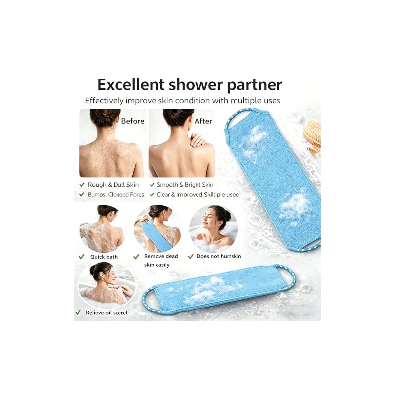 Back Scrubber for Shower, Double Sided Exfoliating Back Exfoliator with
