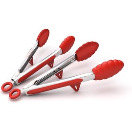 Kitchen Tongs with Built-in Stand, Set of 2, Red, 10.5 Inch, Stainless Steel and Silicone, Cooking Utensils
