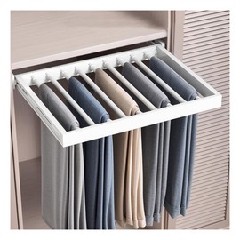 Pull Out Clothes Hanger, Pull Out Trousers Rack for Closet, Wardrobe Drying Rack Above Washing Machine, Space Saving Aluminum Alloy Closet Organizer(White, for 17.7"~23.6" Opening)