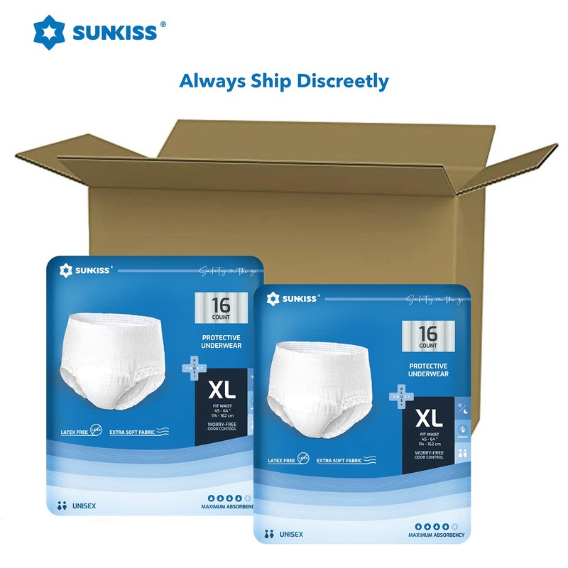 SUNKISS TrustPlus XLarge Unisex Incontinence Disposable Underwear, 64 Count, Quick