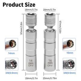 NCZCDZSW Spark Plug Wrench 14 mm and 16 mm Pack of 2 Universal Flexible Spark Plug Wrench 3/8 Inch Magnetic Spark Plugs Nut Spark Plug Remover Installation Tool for Car Motorcycle Repair