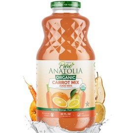 Organic Carrot Mix Juice by Pure Anatolia - Rich Vitamin C Source Vegan Gluten free, Immunity Boosting Carrot, Orange, Pear, Lemon Mix - Reusable 1 Glass Bottle of 32 fl oz.