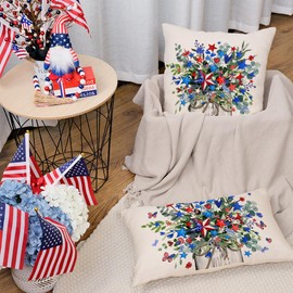 AACORS 4th of July Pillow Covers 18x18 Inch Stars Floral Vase Butterfly Decor Patriotic America USA Holiday Pillow Case Independence Memorial Day Decorations for Home Sofa Couch AA532-18