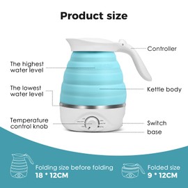 Travel Foldable Electric Kettle, 110V Collapsible Travel Kettle Electric Food Grade Silicone Portable Foldable Electric Kettles 850W Fast Boiling Water 700ml Travel Kettle Electric Portable (Blue)