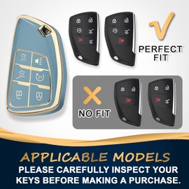 QBUC for Chevy Key Fob Cover with Keychain Soft TPU Protection Case Compatible with Compatible with 2021-2024 Chevy Tahoe Suburban GMC Yukon Denali Silverado 6-Buttons(Gold Trim Blue)