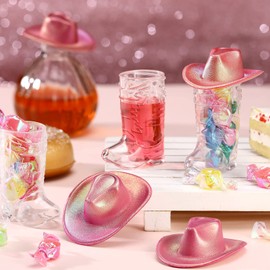 Vesici 20 Pcs Mini Cowgirl Hat Tiny Cowboy Shot Glass Decor Cute Neon Space Cowgirl Hat Boot Shot for Dollhouse Decor (Neon)