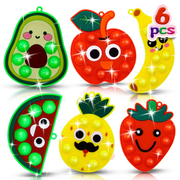 6pcs Fruit Bubble Fidget Toy Set Mini Pop Keychain Sensory