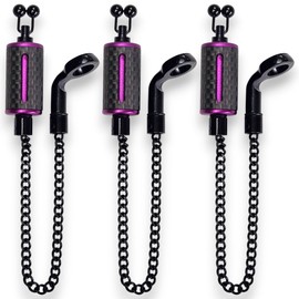 TJR Tackle 3 Purple Ultimate Carbon Fibre Bite Indicators bobbins with 14cm Chain, Black stainless steel ball line clips (Purple)